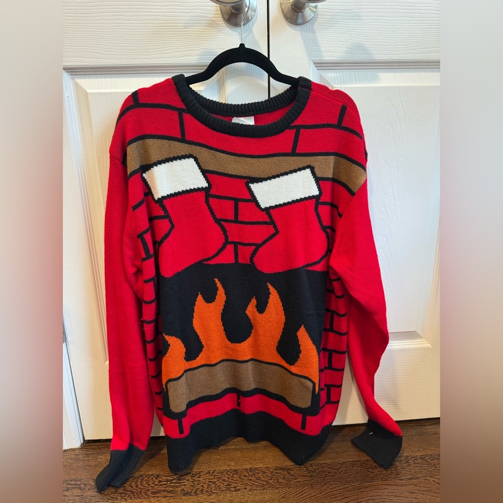Forum Novelties Mens L Holiday Stocking Adult Humor Ugly Christmas Sweater, Red